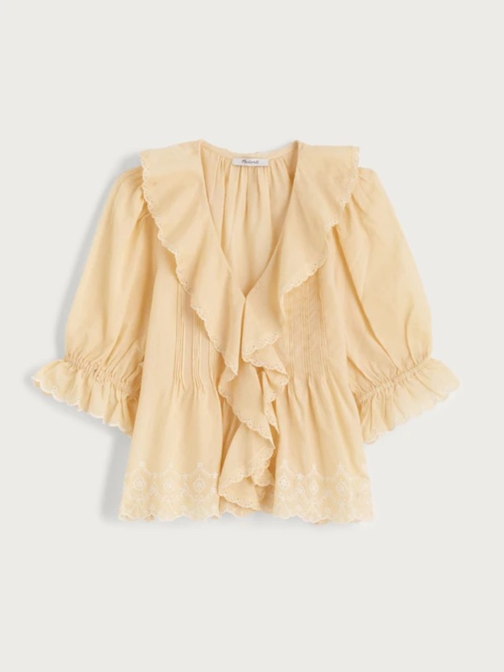 Madewell Ruffled Embroidered Peplum Blouse - Cream